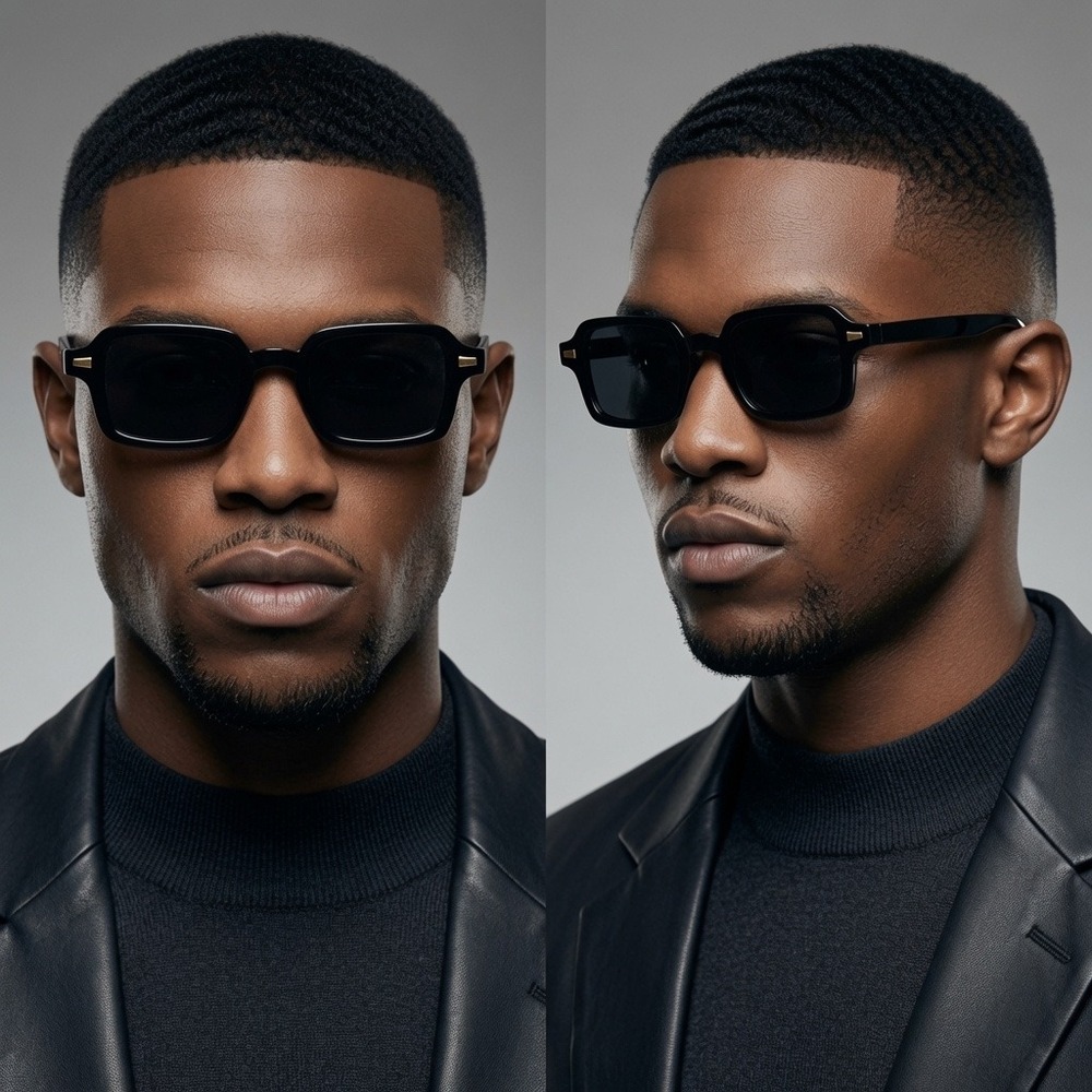 Mens Black Square Sunglasses Retro Rectangular UV400 Protection Cyberpunk Shades